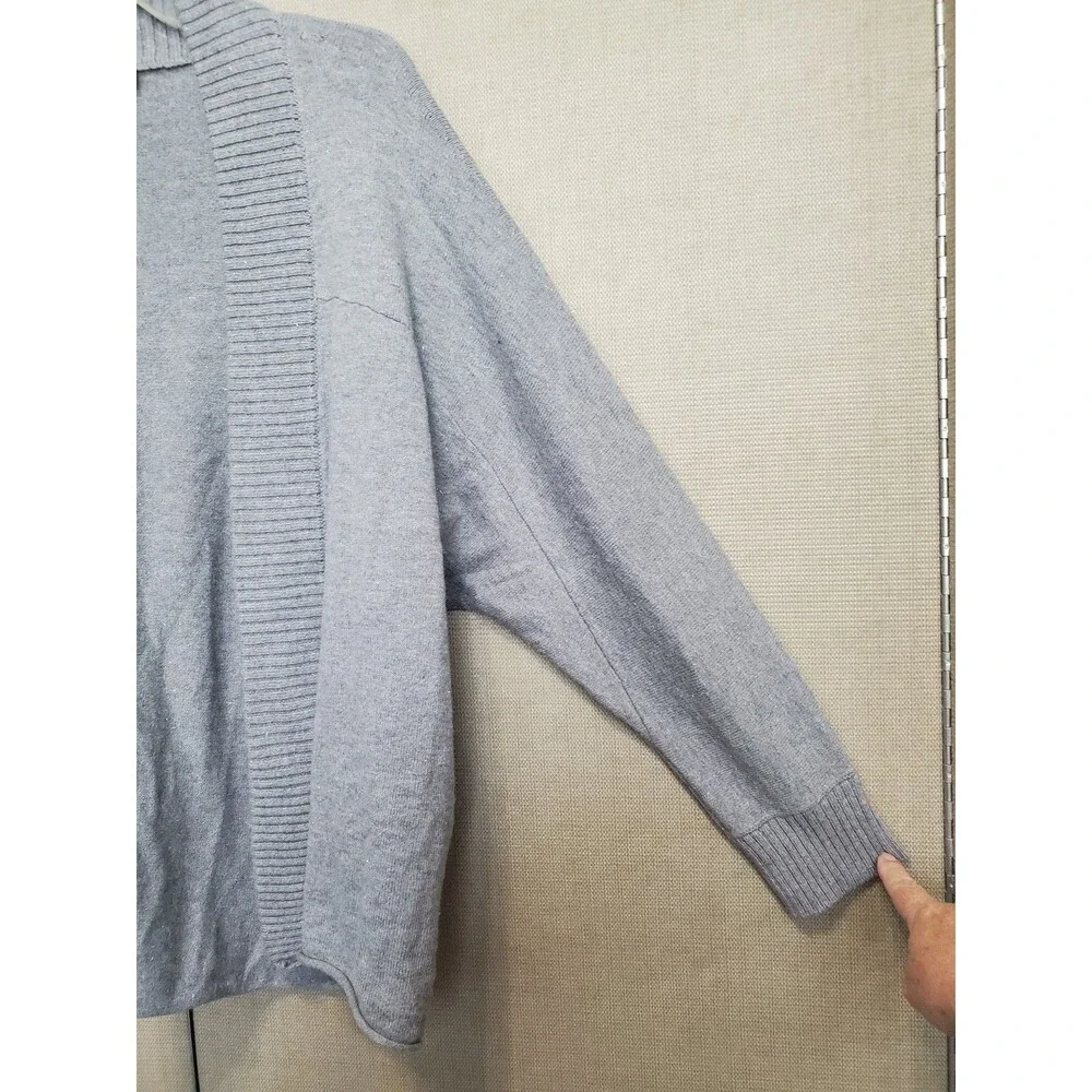 Chico's Gray Rabbit Hair Blend Gray Metallic Shimmer Open Front Cardigan 2 Large